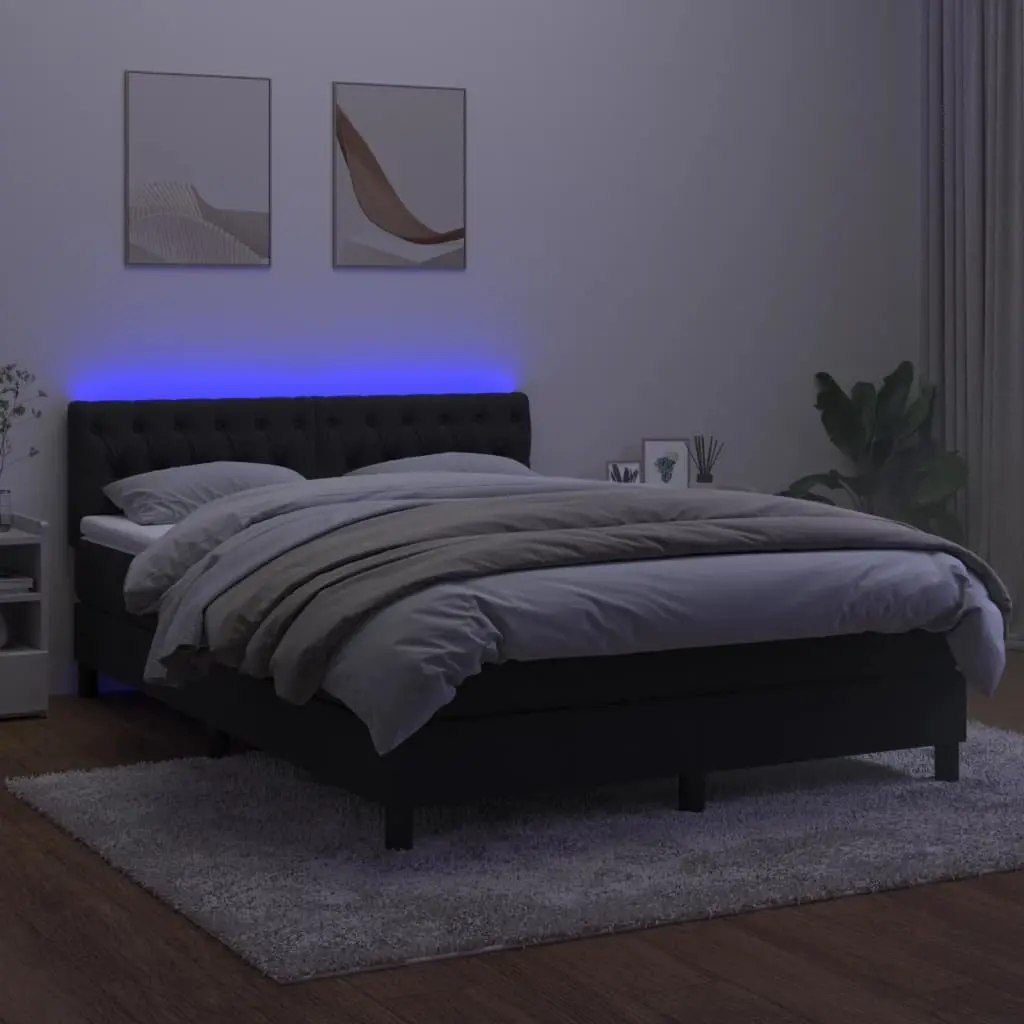 Queen Box Spring Bed with Pocket Mattress LED Headboard Black Velvet 152x203cm