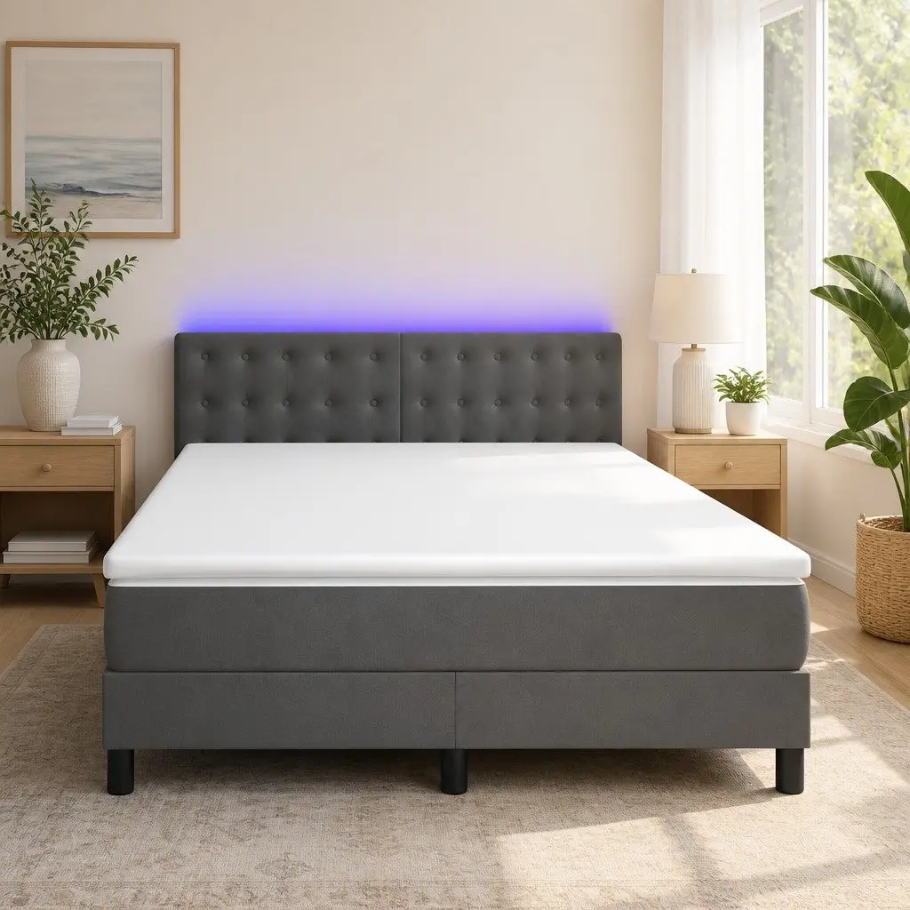 Box Spring Bed with Pocket Spring Mattress Adjustable LED Headboard Queen Size Grey Velvet