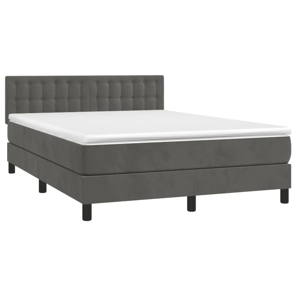 Box Spring Bed with Pocket Spring Mattress Adjustable LED Headboard Queen Size Grey Velvet
