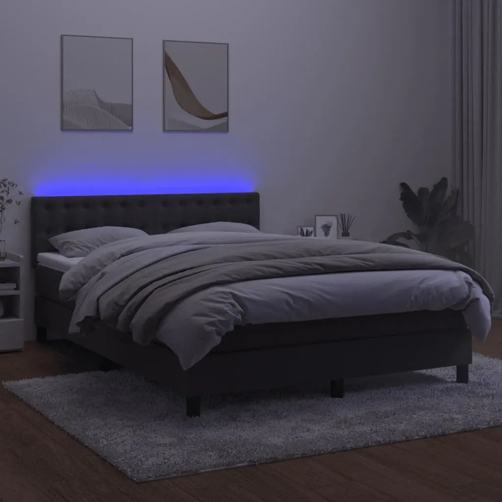 Box Spring Bed with Pocket Spring Mattress Adjustable LED Headboard Queen Size Grey Velvet