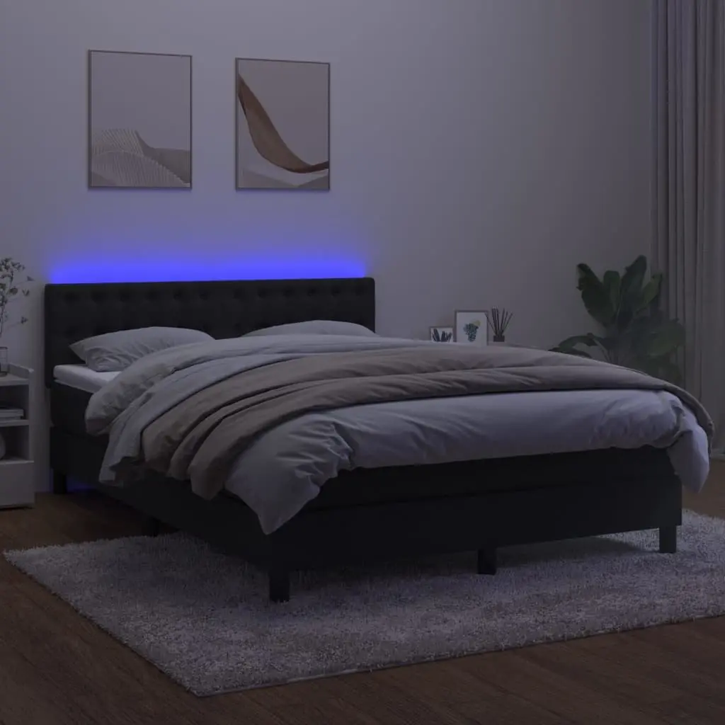 Box Spring Bed with Pocket Mattress Adjustable Velvet Headboard LED Black 152x203cm