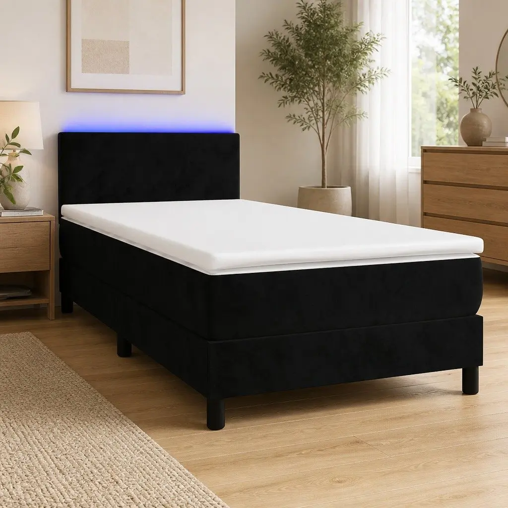 Box Spring Bed with Adjustable Headboard Pocket Spring Mattress King Single Black