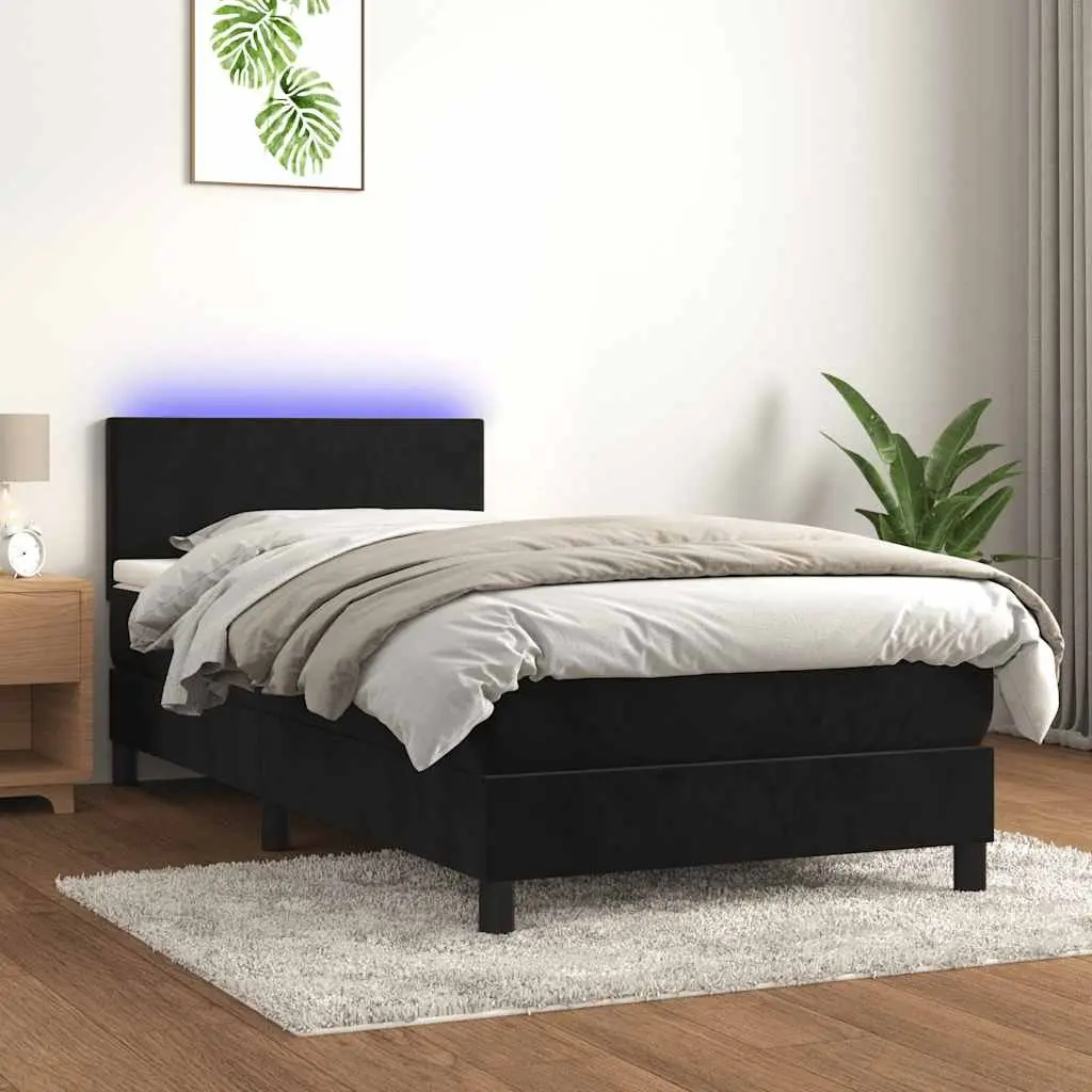 Box Spring Bed with Adjustable Headboard Pocket Spring Mattress King Single Black