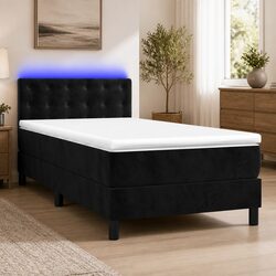 Box Spring Bed with Pocket Spring Mattress LED Headboard King Single 106x203cm