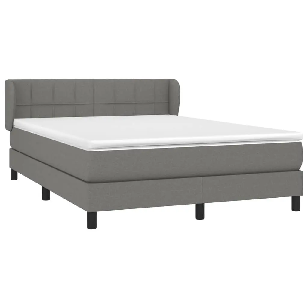 Queen Size Box Spring Bed with Pocket Mattress Dark Grey Fabric Headboard