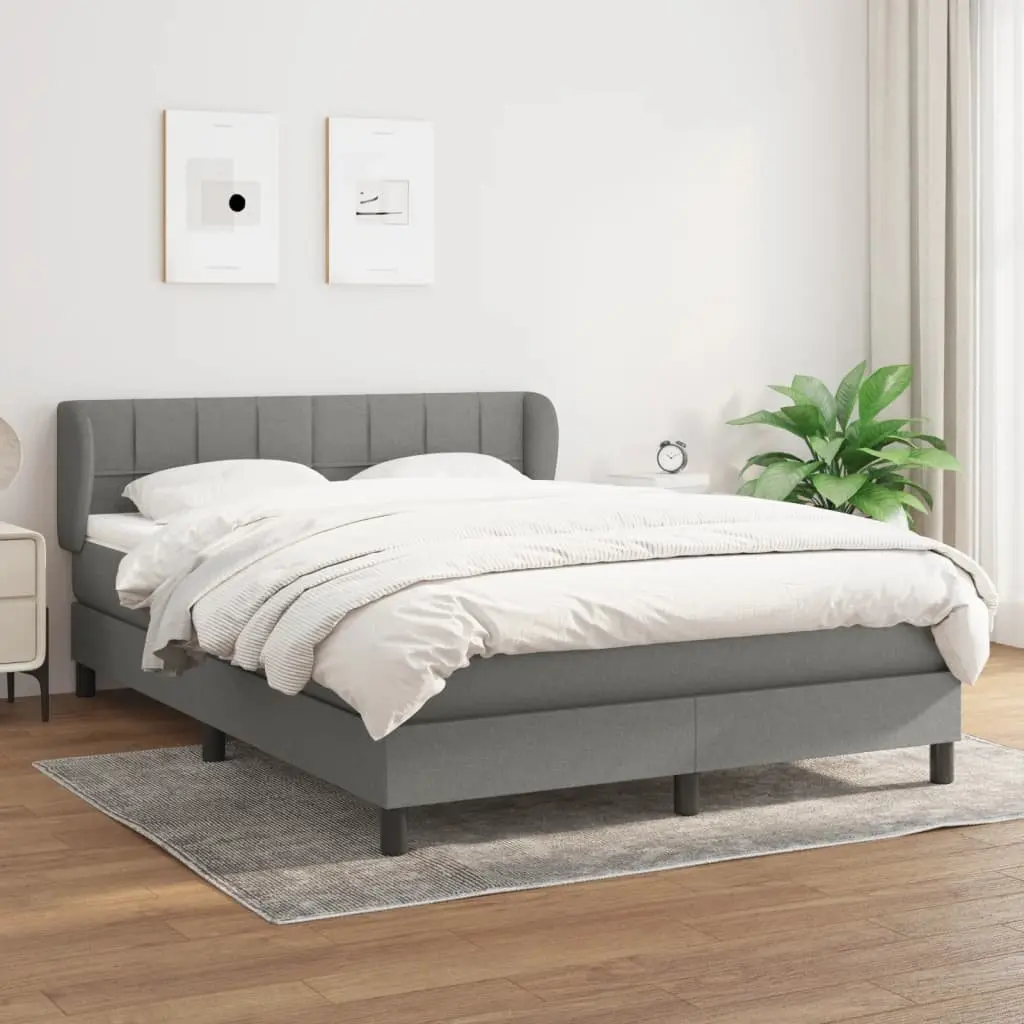 Queen Size Box Spring Bed with Pocket Mattress Dark Grey Fabric Headboard