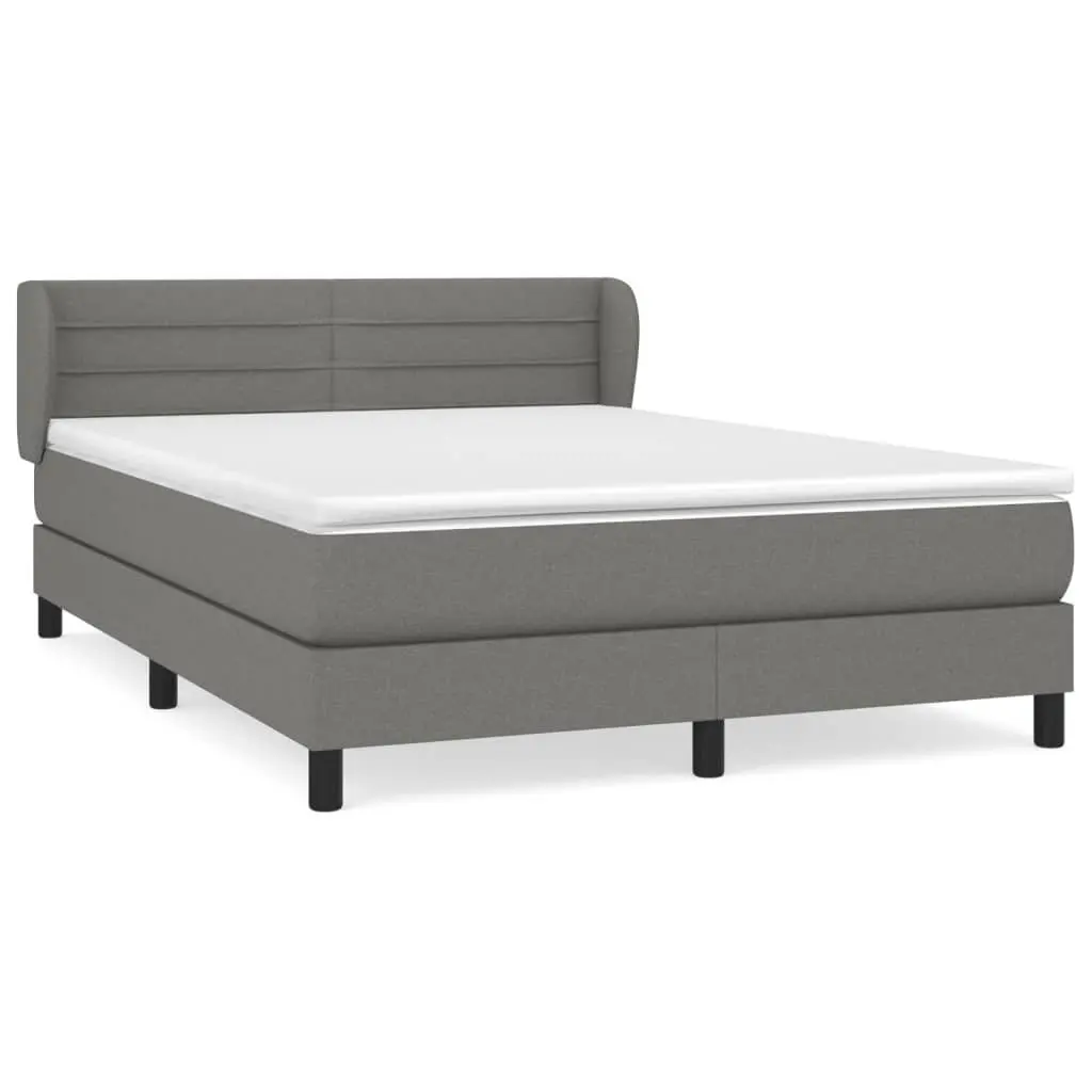 Box Spring Bed with Adjustable Headboard Queen Size Grey Fabric Frame