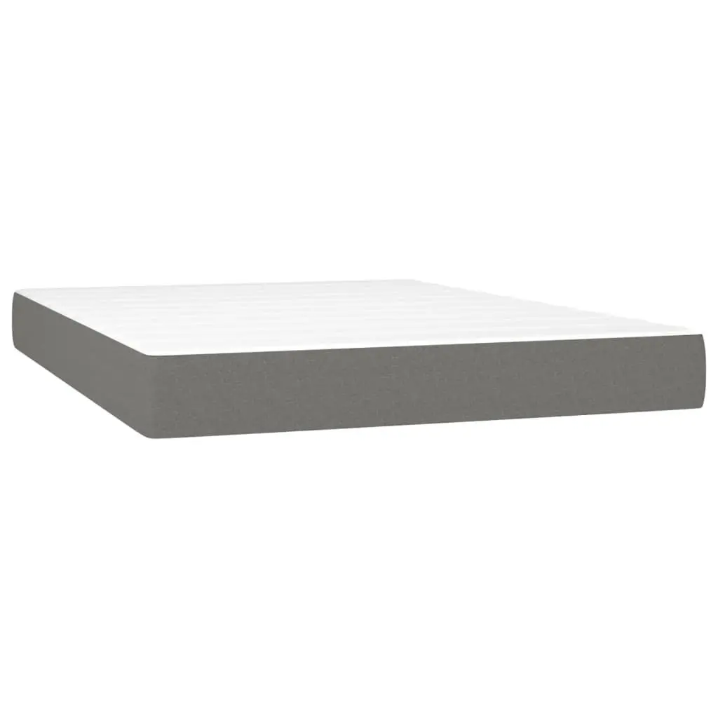 Box Spring Bed with Adjustable Headboard Queen Size Grey Fabric Frame