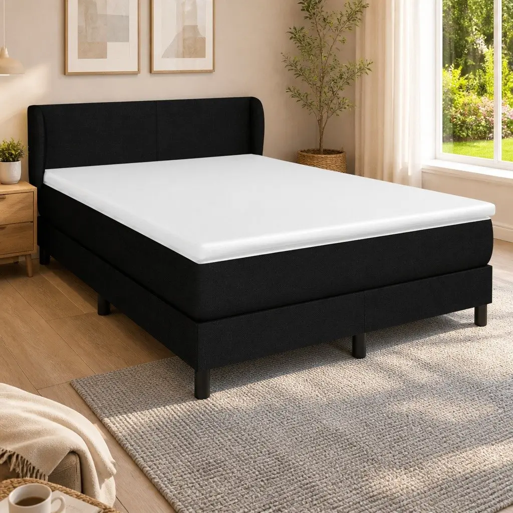 Queen Size Box Spring Bed with Adjustable Headboard and Pocket Spring Mattress Black