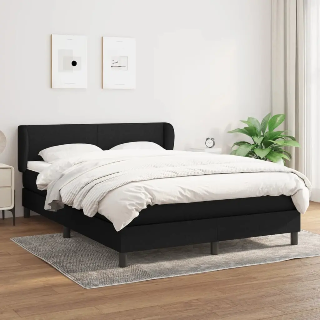 Queen Size Box Spring Bed with Adjustable Headboard and Pocket Spring Mattress Black