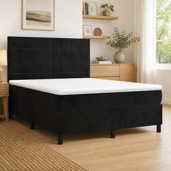 Box Spring Bed with Pocket Spring Mattress Black 137x187 cm Double Size Velvet