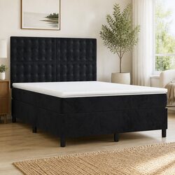 Queen Size Box Spring Bed with Pocket Spring Mattress Black Velvet 153x203 cm