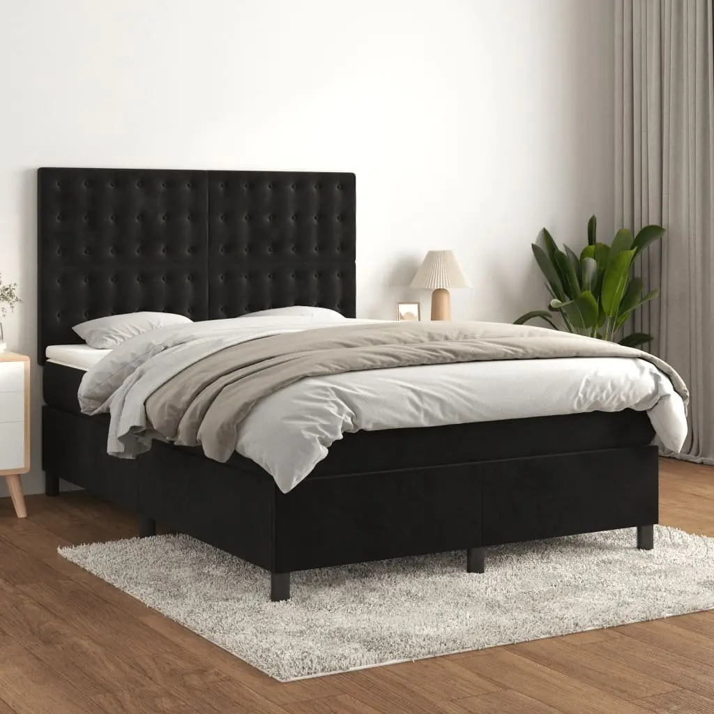 Queen Size Box Spring Bed with Pocket Spring Mattress Black Velvet 153x203 cm