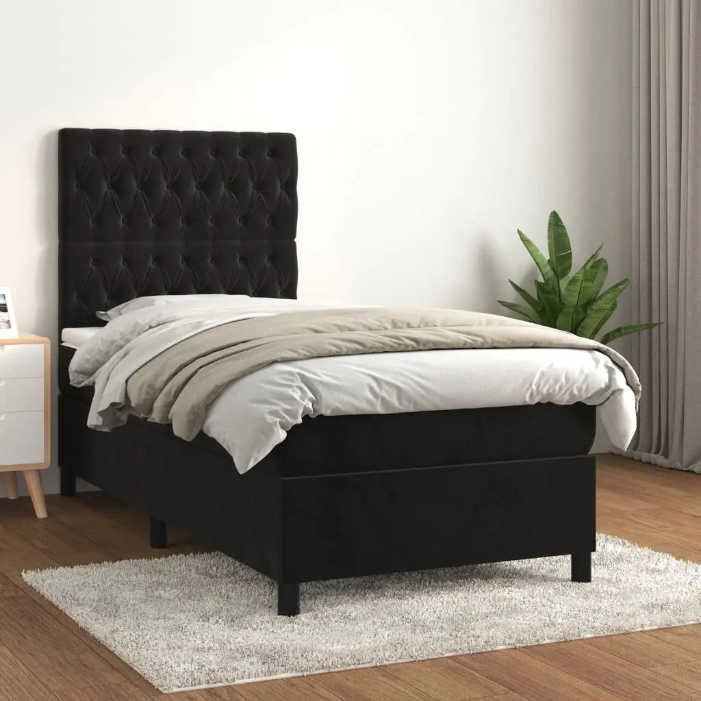 Pocket Spring Mattress Box Spring Bed Black Velvet King Single 106x203cm Medium Firm Support