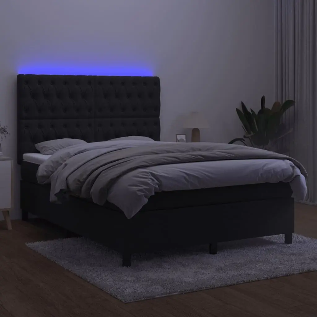 Double Box Spring Bed with Pocket Spring Mattress LED Headboard Black Velvet