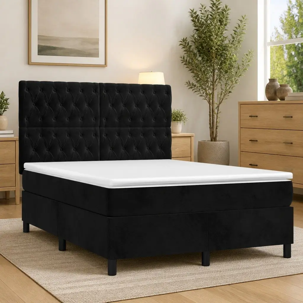 Queen Box Spring Bed with LED Lights
