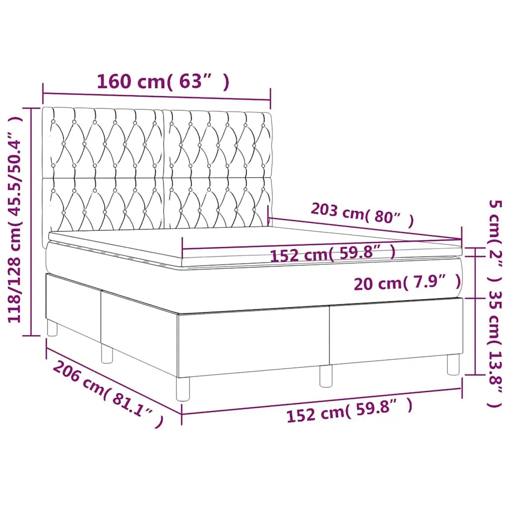 Queen Box Spring Bed with LED Lights