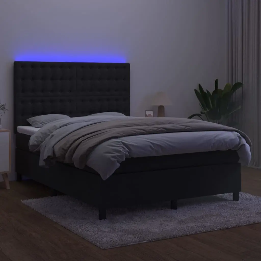 Queen Size Box Spring Bed with Pocket Spring Mattress Adjustable LED Headboard Black Velvet