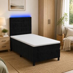King Single Box Spring Bed with Pocket Spring Mattress LED Headboard Black
