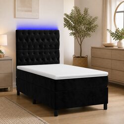 Box Spring Bed with Pocket Spring Mattress LED Headboard King Single 106x203cm
