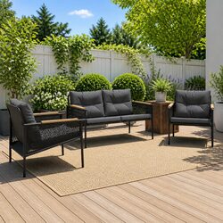 3 Piece Balcony Furniture Set Black Steel Frame Outdoor Patio Garden Seating