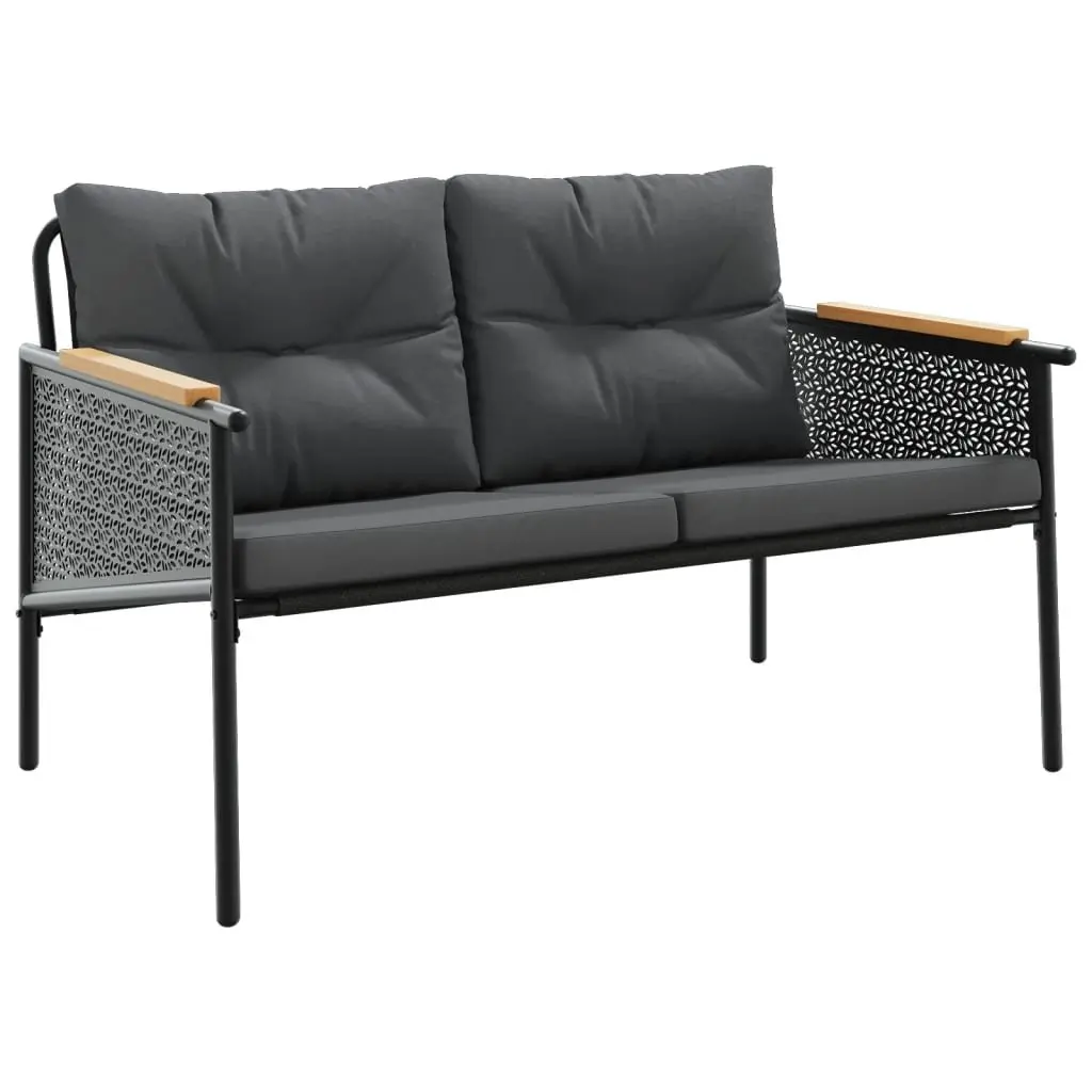 Outdoor Seating Furniture Set 3 Piece Black Steel Frame Cushioned Textilene for Patio Balcony Garden
