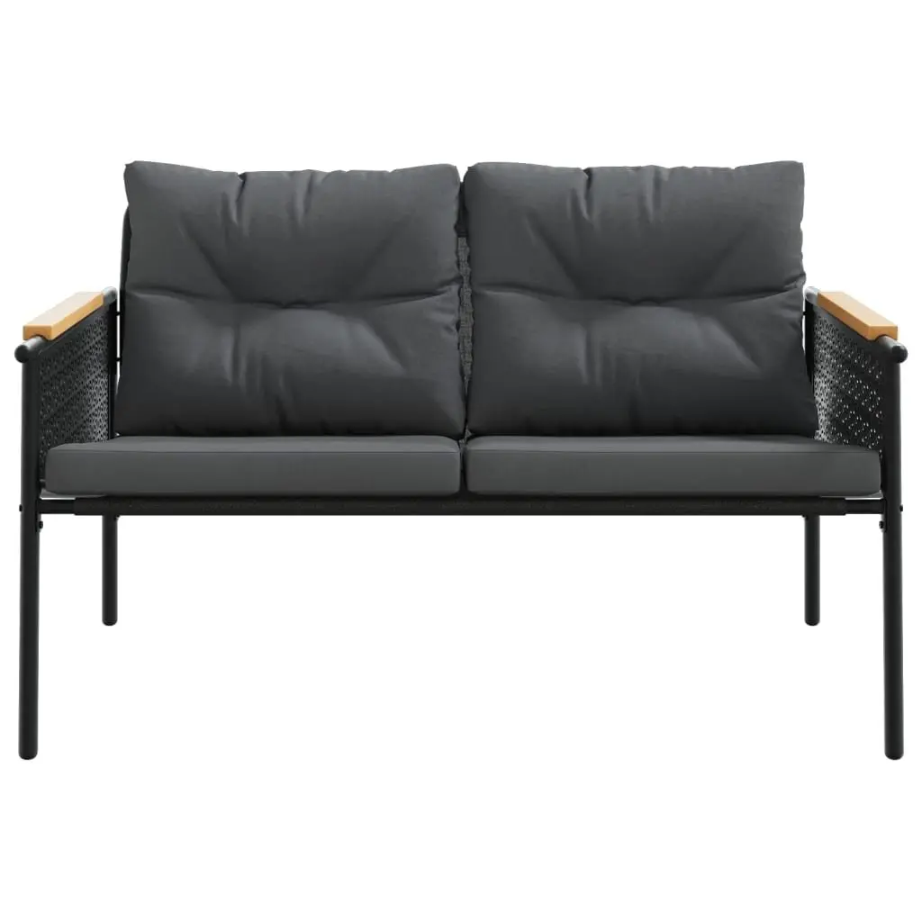Outdoor Seating Furniture Set 3 Piece Black Steel Frame Cushioned Textilene for Patio Balcony Garden