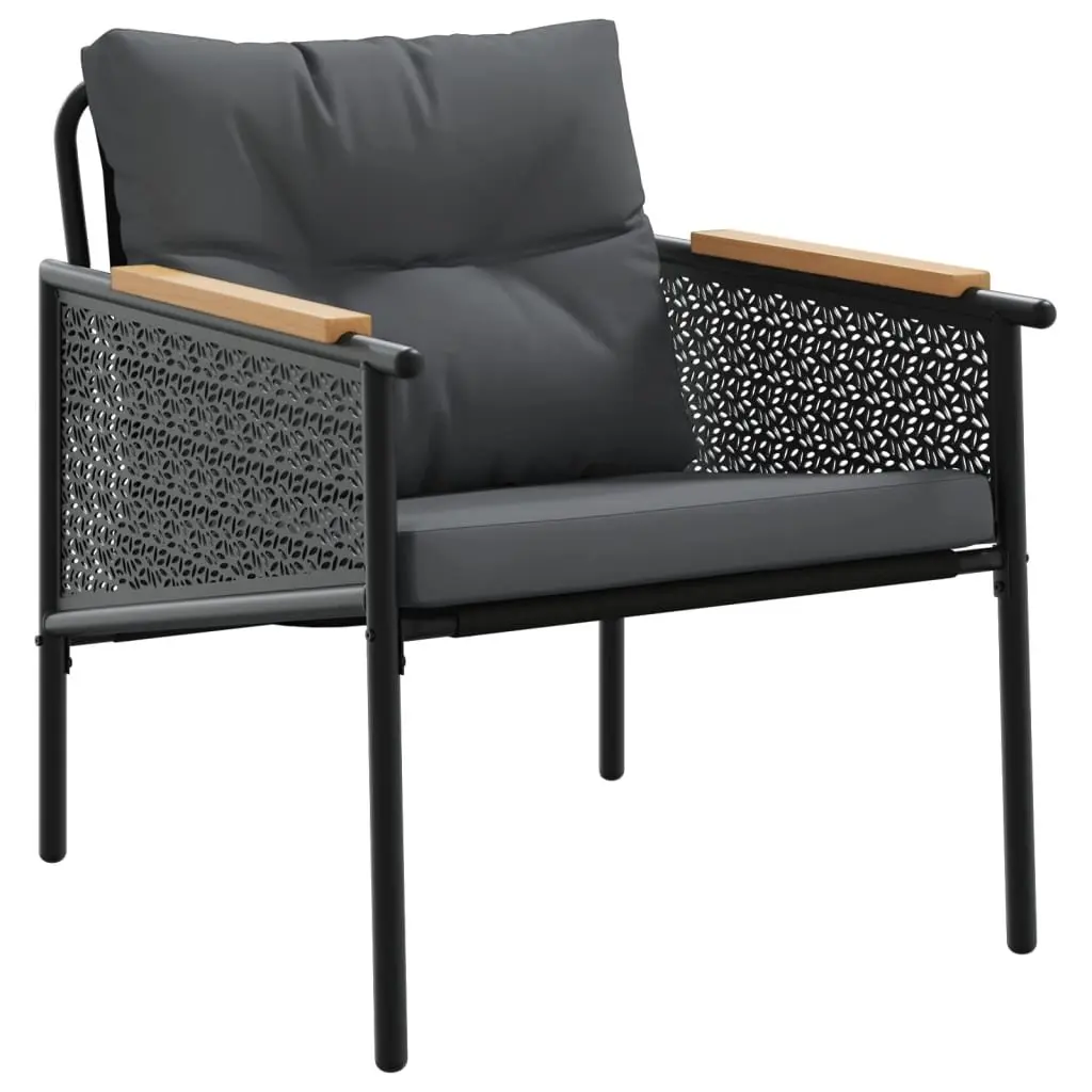 Outdoor Seating Furniture Set 3 Piece Black Steel Frame Cushioned Textilene for Patio Balcony Garden