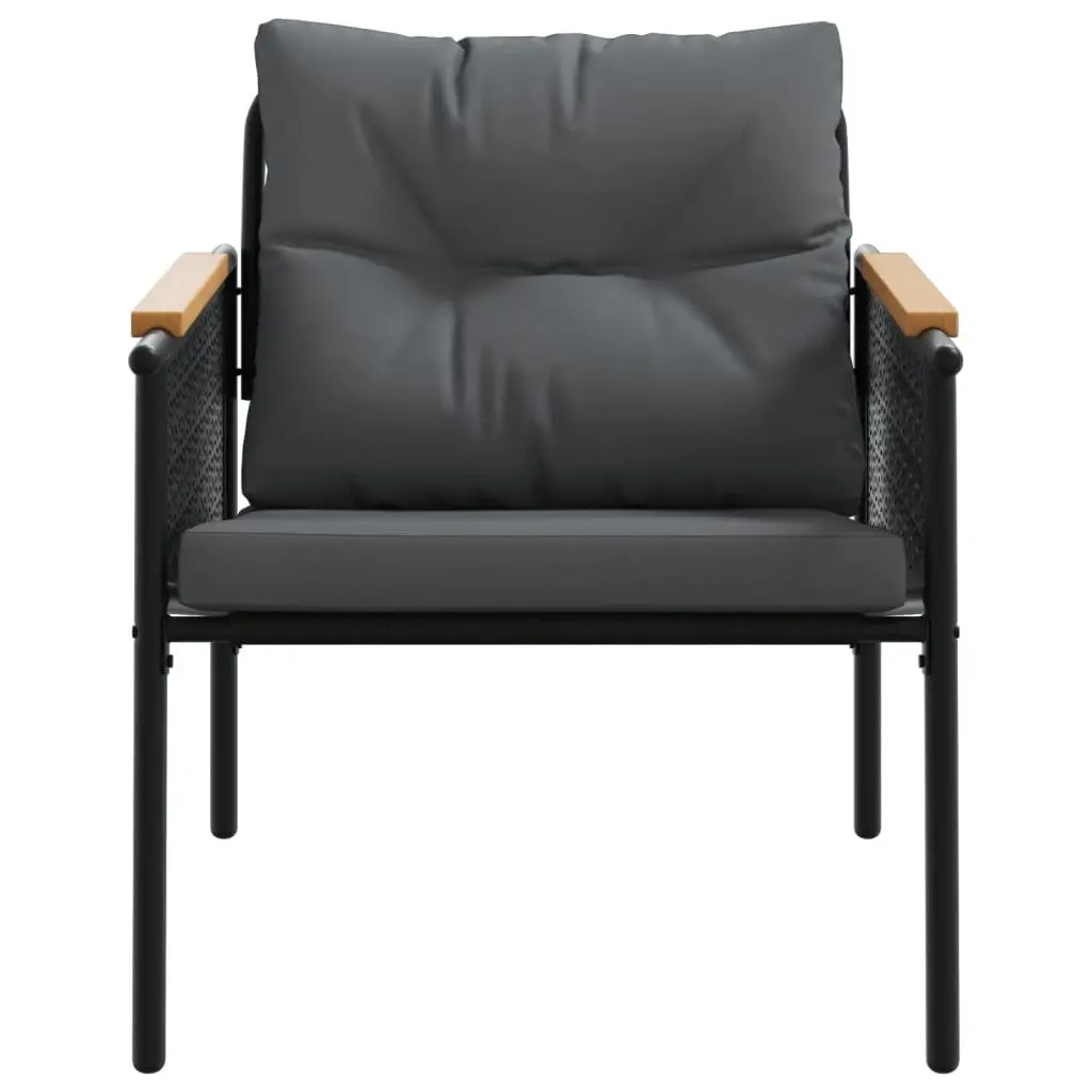 Outdoor Seating Furniture Set 3 Piece Black Steel Frame Cushioned Textilene for Patio Balcony Garden