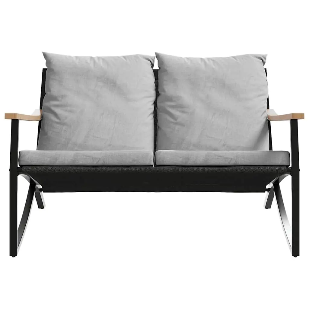 3 Piece Outdoor Balcony Furniture Set Patio Seating Black Steel Frame Cushions