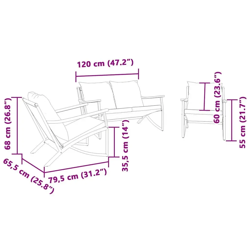 3 Piece Outdoor Balcony Furniture Set Patio Seating Black Steel Frame Cushions