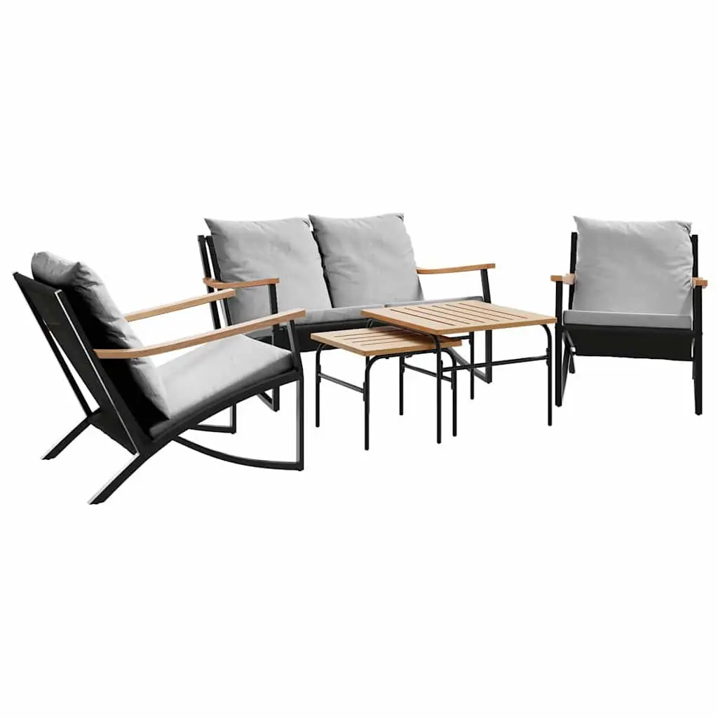 5 Piece Balcony Furniture Set Black Steel Outdoor Patio with Cushions