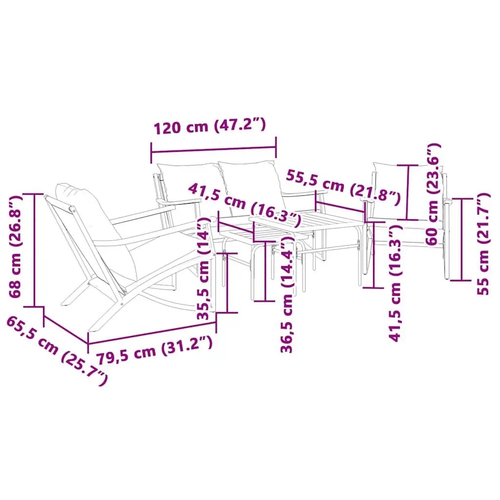 5 Piece Balcony Furniture Set Black Steel Outdoor Patio with Cushions