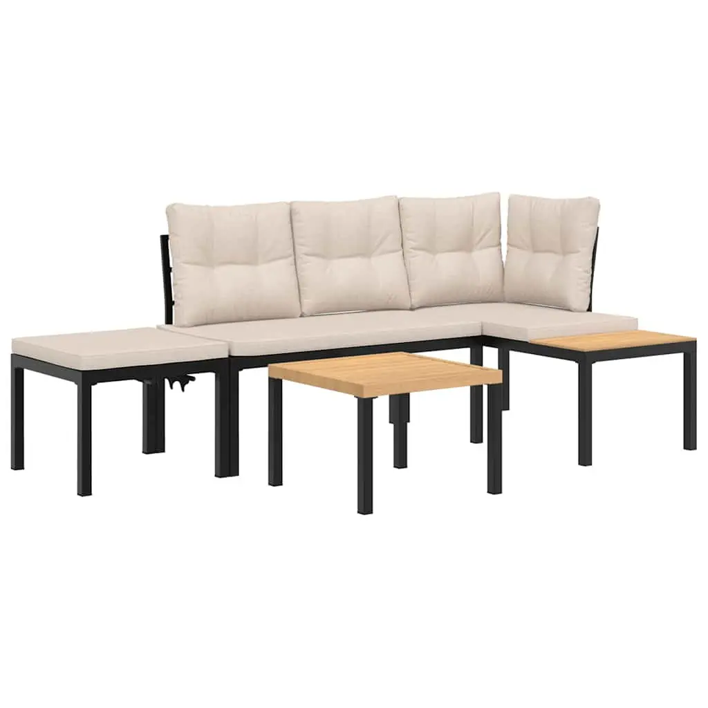 Garden Bench Set 4 Piece Outdoor Patio Furniture with Cushions and Side Table