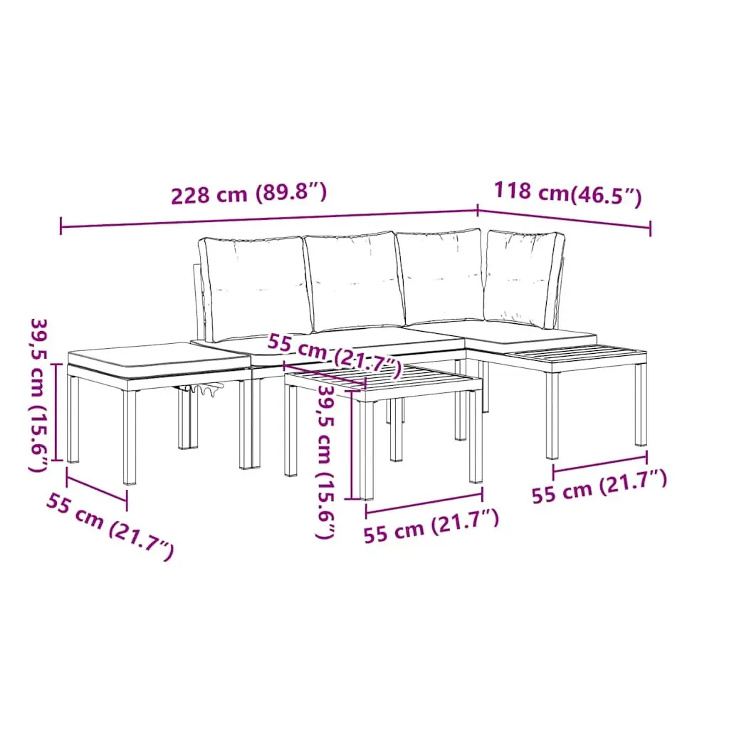 Garden Bench Set 4 Piece Outdoor Patio Furniture with Cushions and Side Table