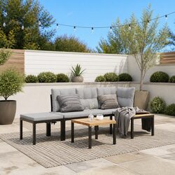 Outdoor Garden Bench Set 4 pcs with Cushions Black Steel Patio Furniture
