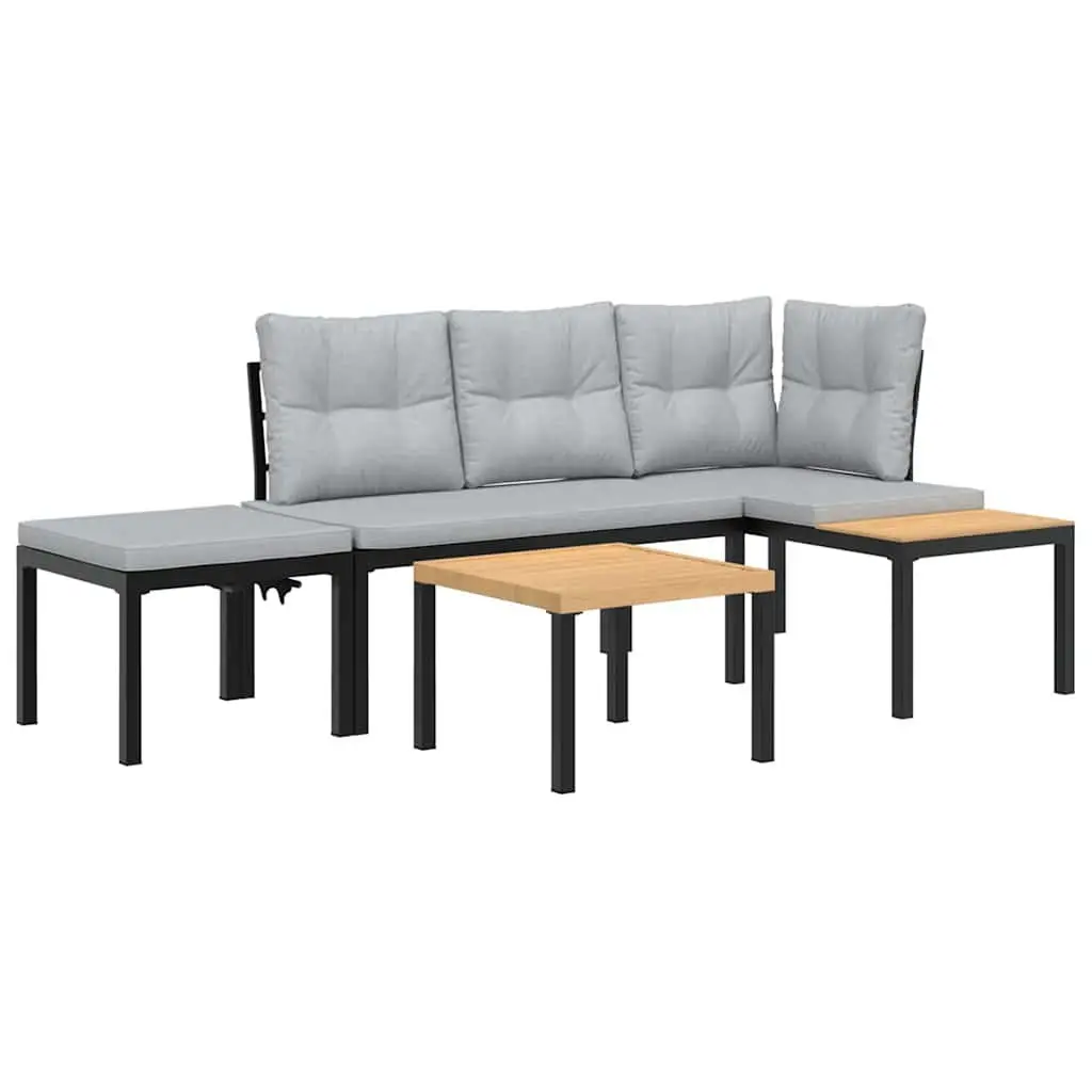 Outdoor Garden Bench Set 4 pcs with Cushions Black Steel Patio Furniture