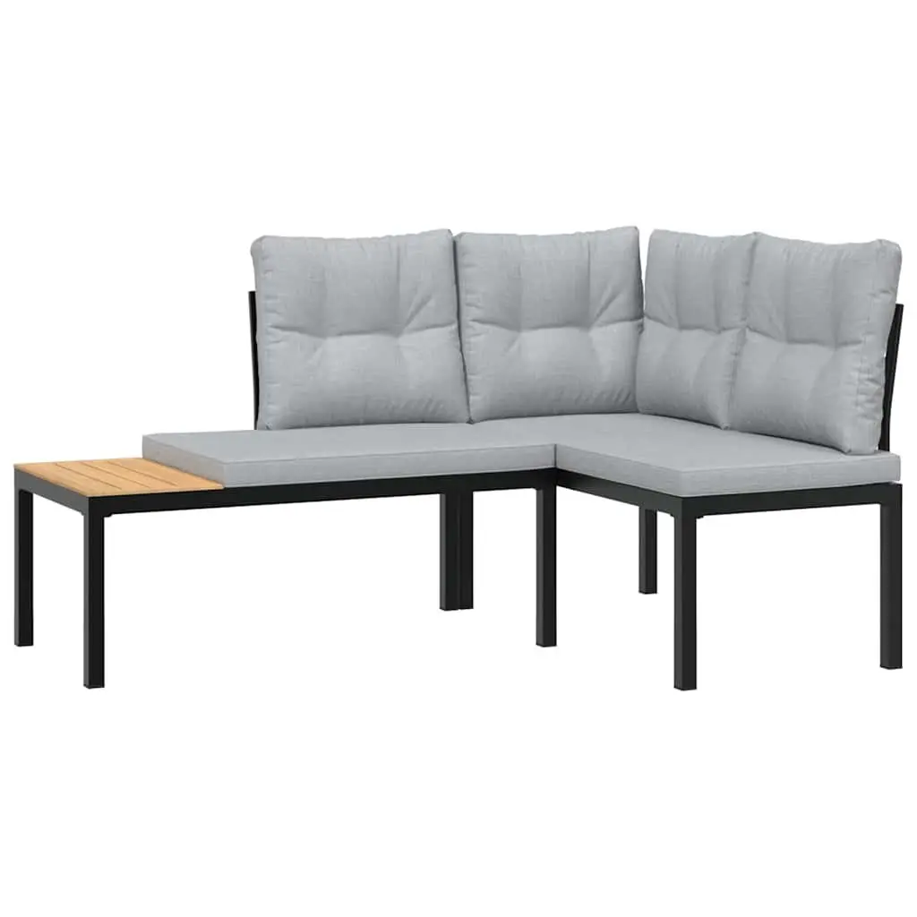 Outdoor Garden Bench Set 4 pcs with Cushions Black Steel Patio Furniture