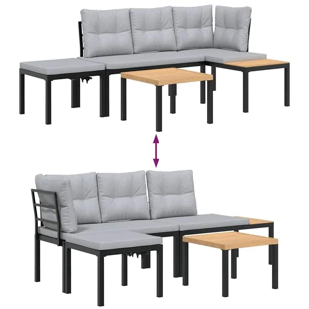 Outdoor Garden Bench Set 4 pcs with Cushions Black Steel Patio Furniture