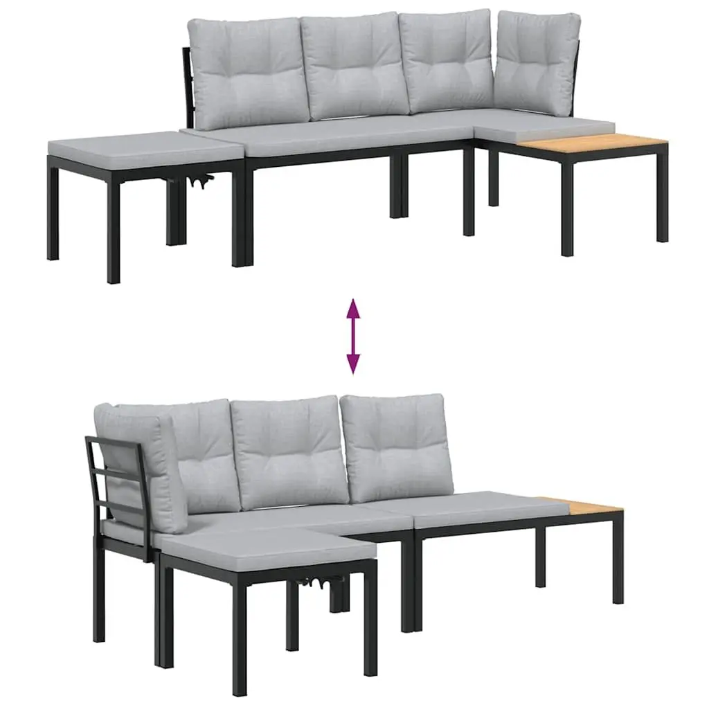 Garden Bench Set Outdoor Furniture Cushions Black Steel Frame 3 Piece