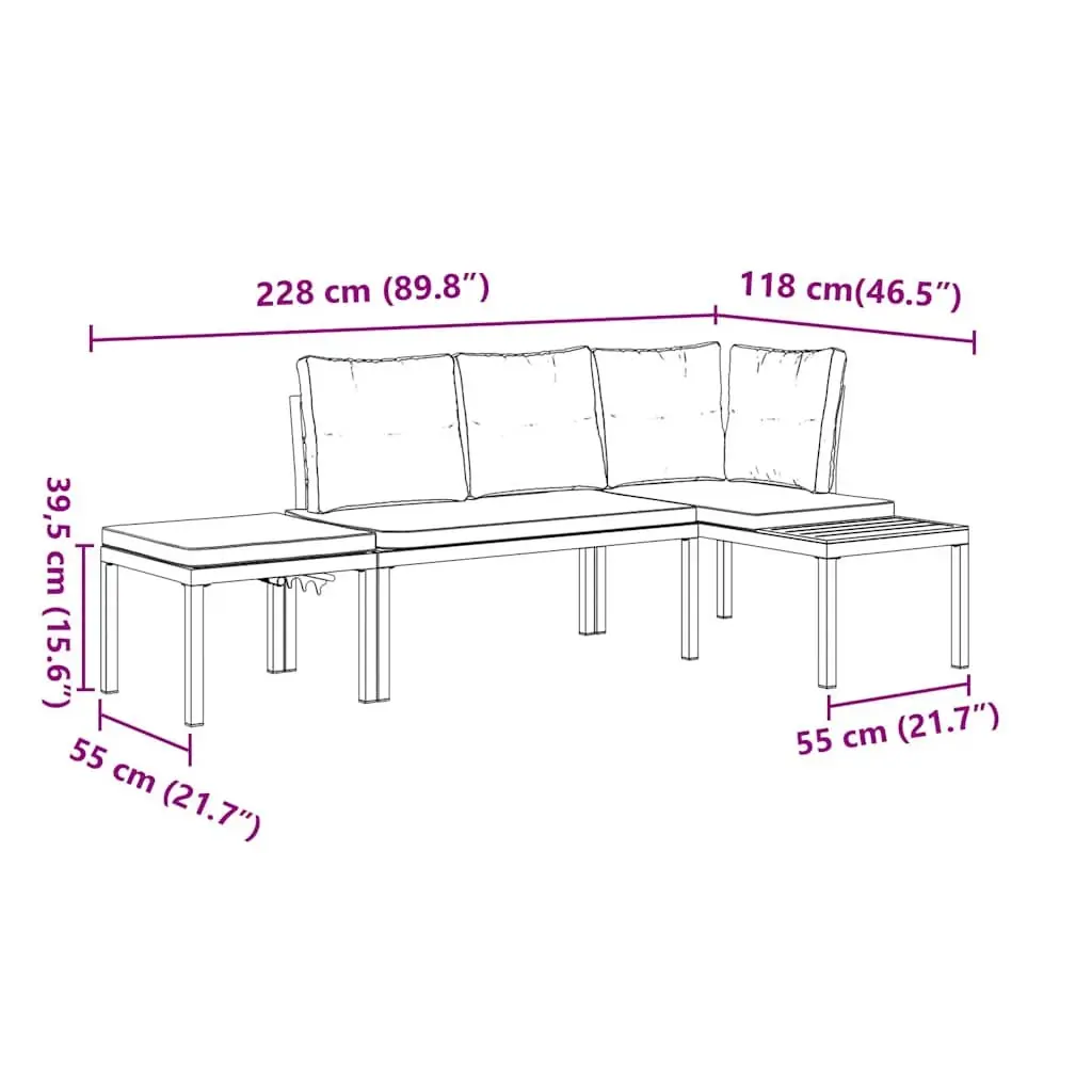 Garden Bench Set Outdoor Furniture Cushions Black Steel Frame 3 Piece