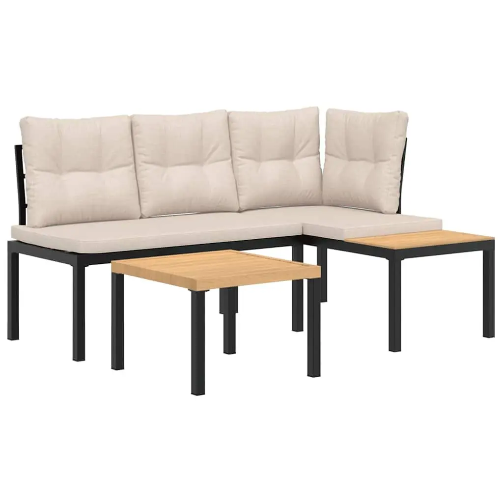 Outdoor Garden Bench Set 3 Pieces with Cushions Steel Frame Patio Furniture