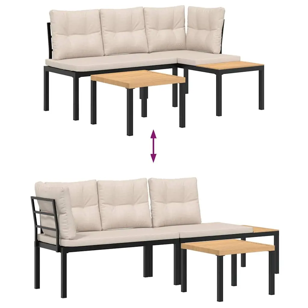 Outdoor Garden Bench Set 3 Pieces with Cushions Steel Frame Patio Furniture