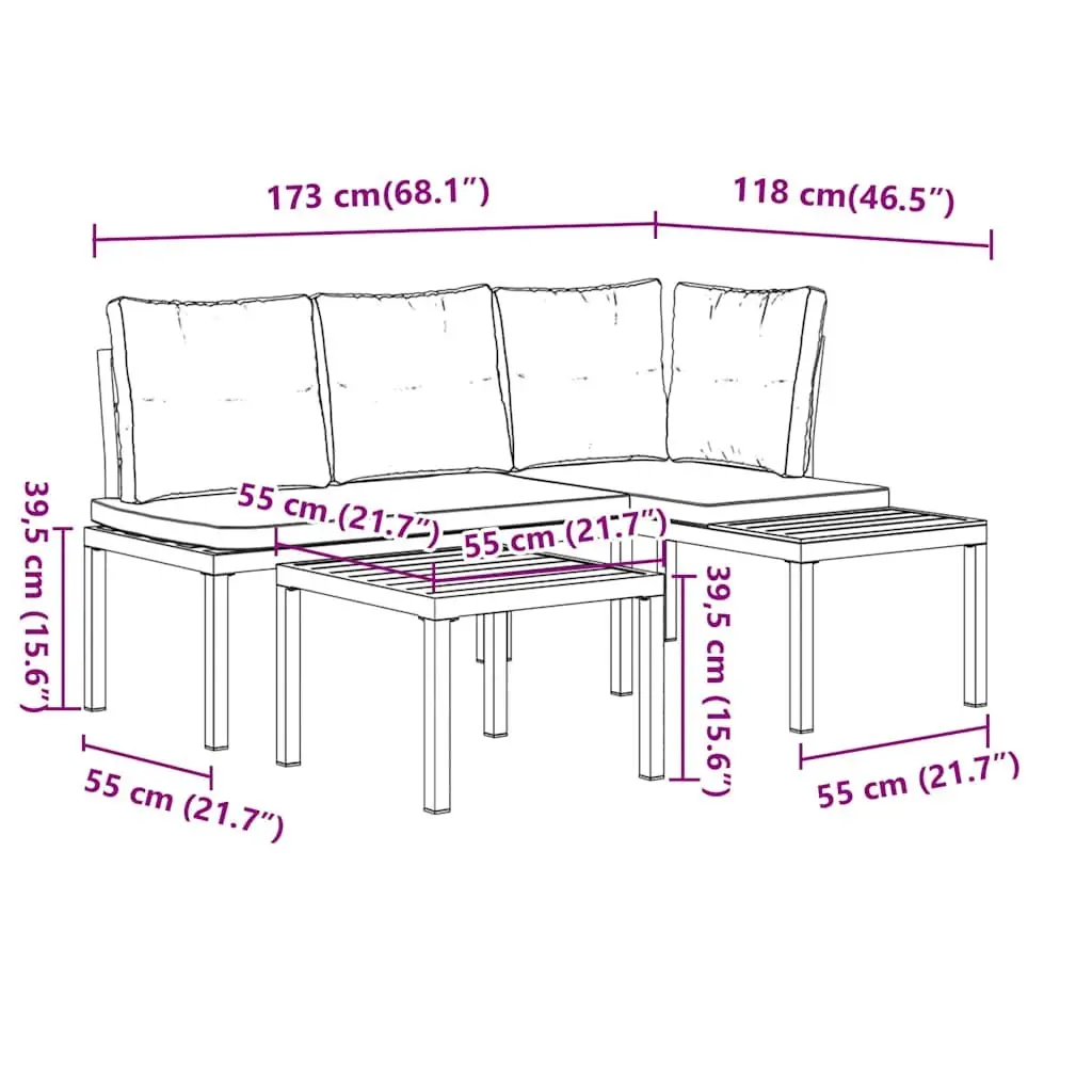 Outdoor Garden Bench Set 3 Pieces with Cushions Steel Frame Patio Furniture