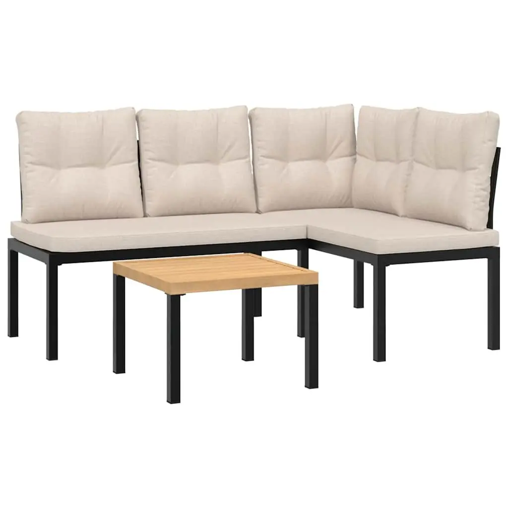 Outdoor Garden Bench Set Black Steel with Cushions 3 Pieces