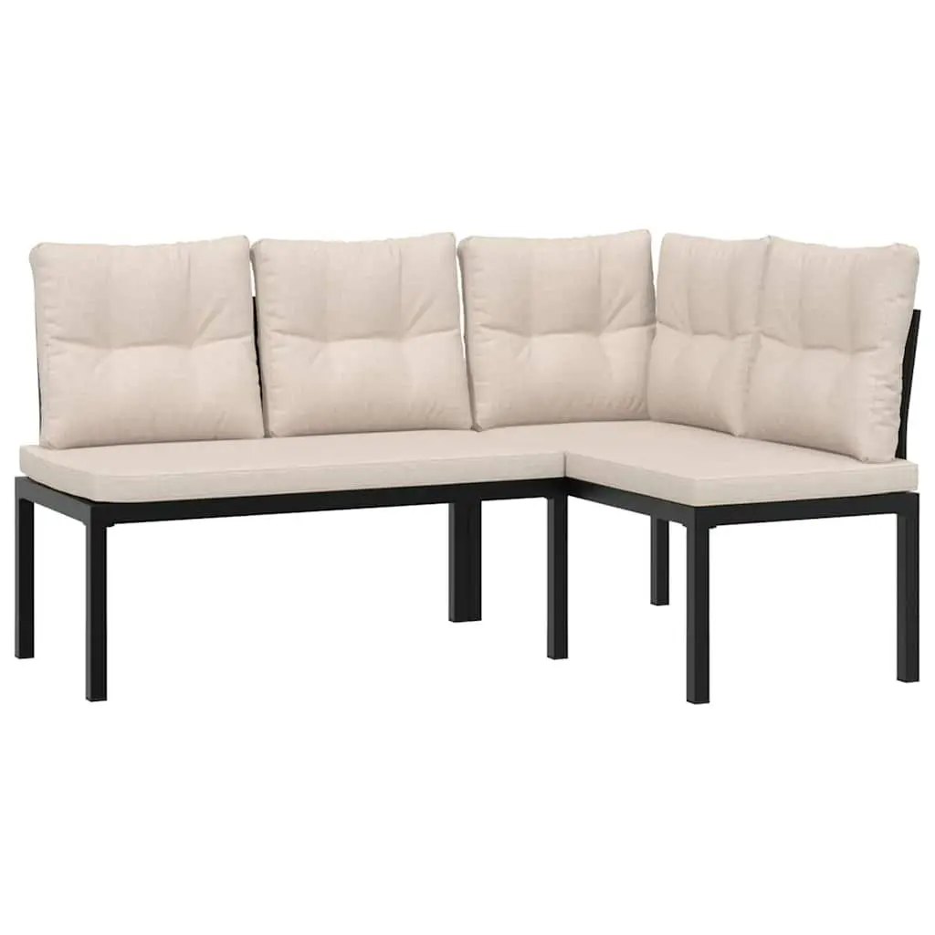 Outdoor Garden Bench Set Black Steel with Cushions 3 Pieces