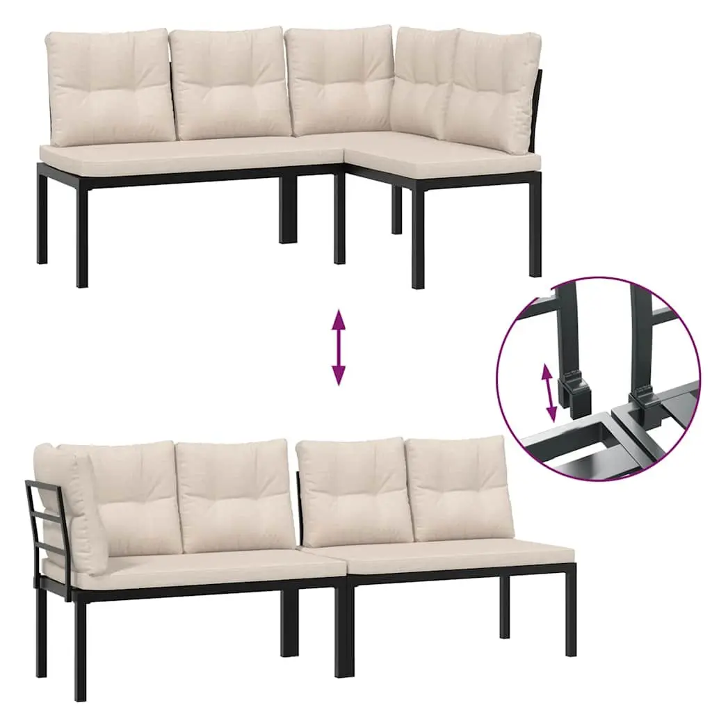 Outdoor Garden Bench Set Black Steel with Cushions 3 Pieces