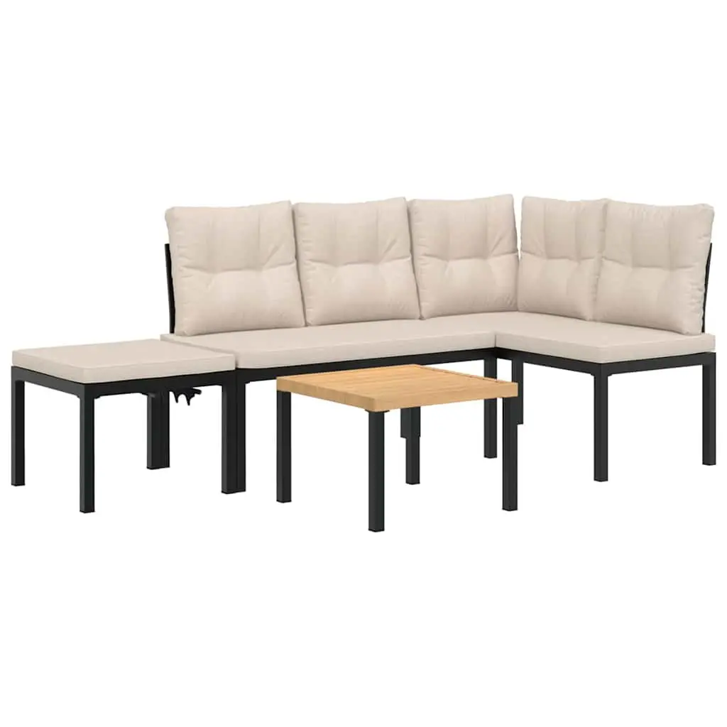 Outdoor Garden Bench Set 4 Piece Patio Furniture Seating with Cushions Black