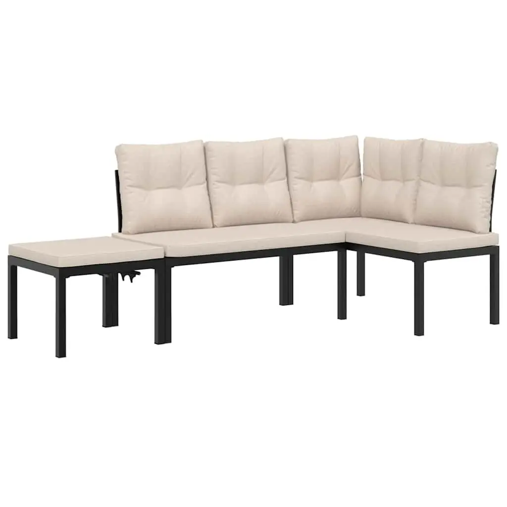 Garden Bench Set 3 Pieces Black Outdoor Furniture with Cushions