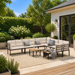 Garden Sofa Set 7 Piece Outdoor Furniture Black Steel Frame Patio Seating with
